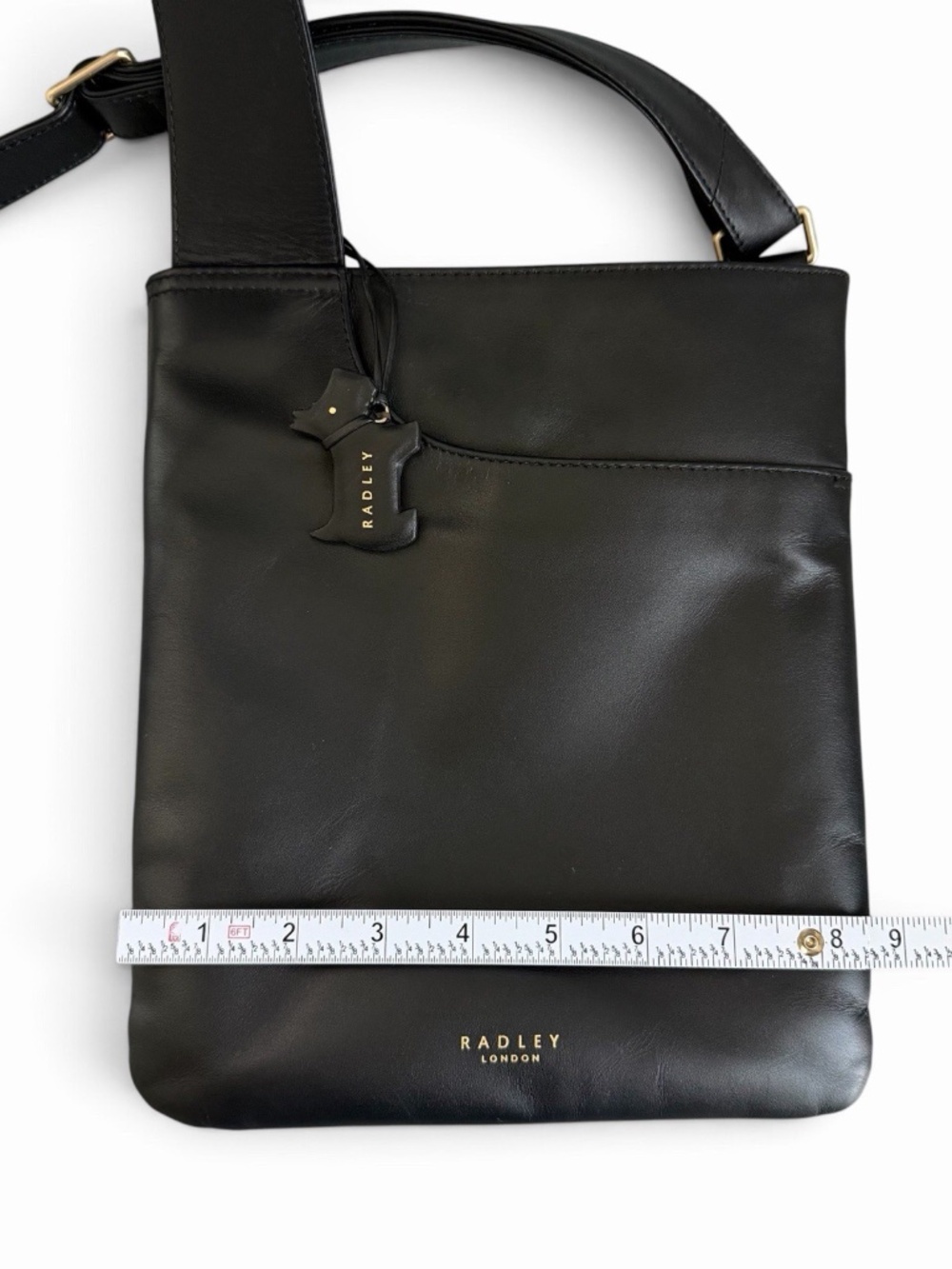 Radley London Pockets Black Leather Slim Crossbody Bag / Purse Scottie Dog Charm - Picture 11 of 12